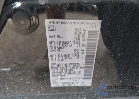 2017 Nissan Rogue Sv from USA, damaged, VIN 5N1AT2MT9HC842210